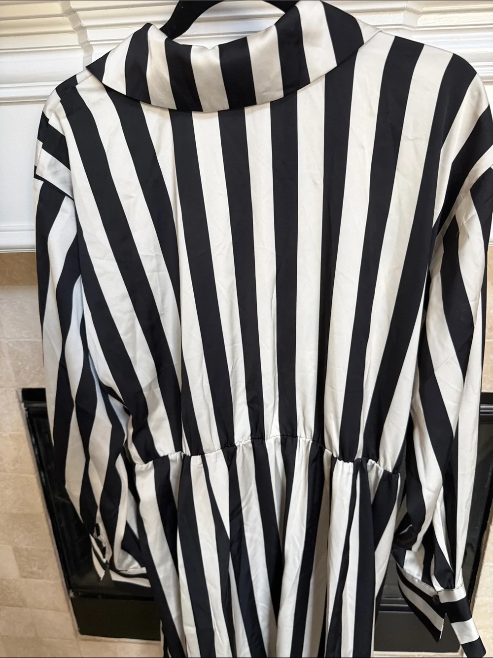 Eloquii Black & off White Diagonal Stripe Wrap Shirt Dress Sz 18 - Picture 9 of 10